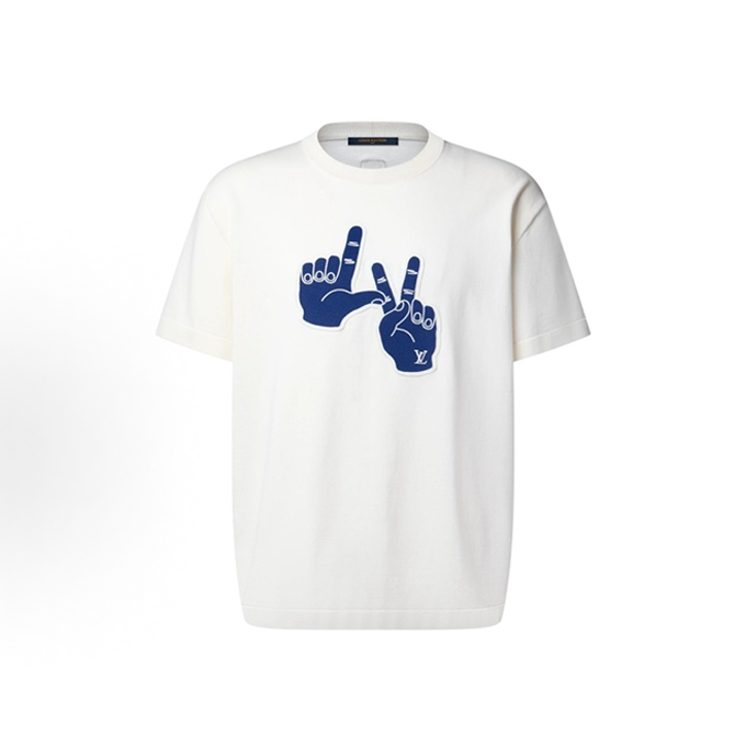 lv louis vuitton hand patch knit short sleeve t shirt